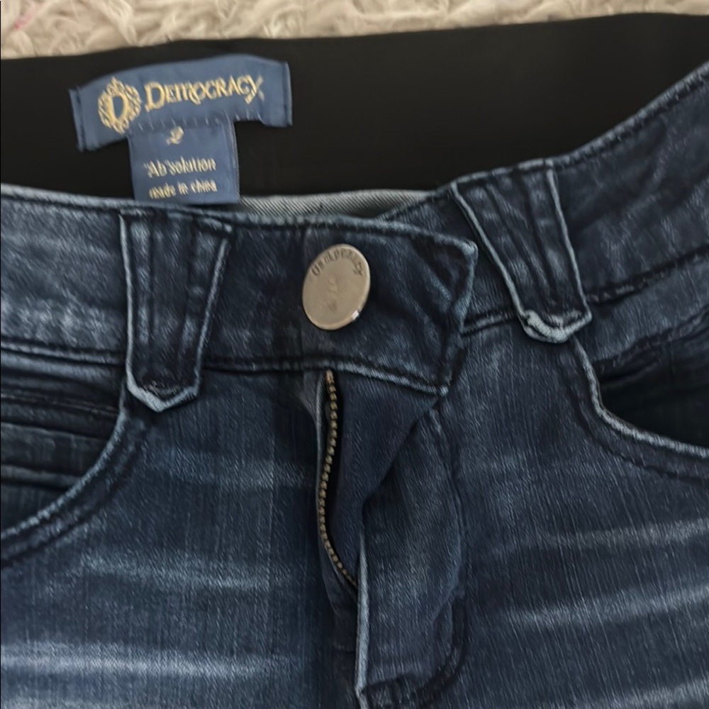 Democracy Blue Skinny Jeans with Distressed Hem - Picture 3 of 7